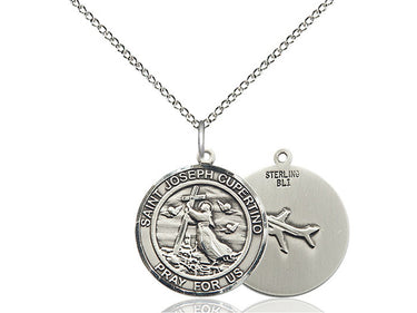 Sterling silver St. Joseph of Cupertino patron saint medal necklace with 18 inch chain handmade by Bliss