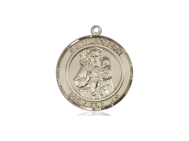14kt solid gold St. Joseph patron saint medal pendant, 3/4 by 5/8 inches, handcrafted by Bliss Manufacturing