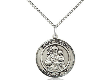 Sterling Silver St. Joseph Patron Saint Medal Necklace 3/4 x 5/8 with 18 inch chain by Bliss Manufacturing