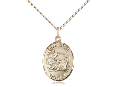 14kt gold filled St. Joshua patron saint medal necklace with 18 inch curb chain, handcrafted by Bliss