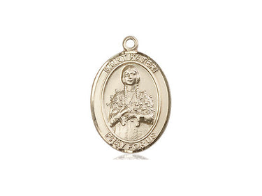 14kt solid gold St. Kateri Tekakwitha patron saint medal pendant 3/4 x 1/2 inch by Bliss
