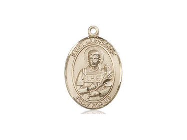 14kt Solid Gold St. Lawrence patron saint medal pendant, 3/4 inch by 1/2 inch, handmade by Bliss Manufacturing