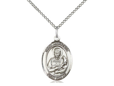Sterling Silver St. Lawrence Patron Saint Medal Necklace 3/4 x 1/2 inch with 18 inch chain by Bliss