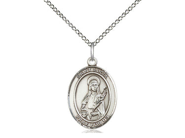 Sterling silver St. Lucia of Syracuse patron saint medal necklace 3/4 x 1/2 inches on 18 inch chain by Bliss