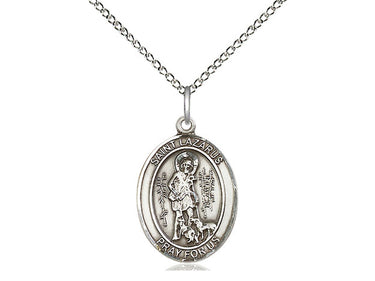 Sterling Silver St. Lazarus Patron Saint Medal Necklace 3/4 x 1/2 inch with 18 inch chain by Bliss Manufacturing