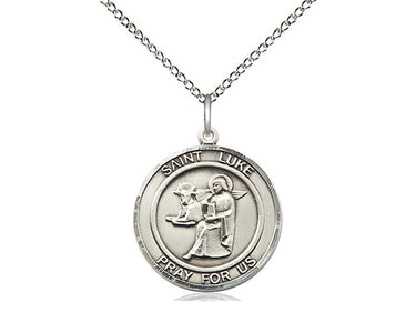 Sterling Silver St. Luke the Apostle Patron Saint Medal Necklace 3/4 x 5/8 inches 18 inch Chain by Bliss