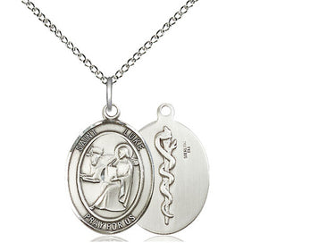 Sterling silver St. Luke the Apostle patron saint medal necklace, 3/4 x 1/2 inch pendant, 18 inch chain, handcrafted by Bliss Manufacturing