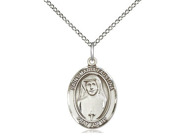 Sterling Silver St. Maria Faustina Medal Necklace 3/4 inch by 1/2 inch with 18 inch chain by Bliss USA
