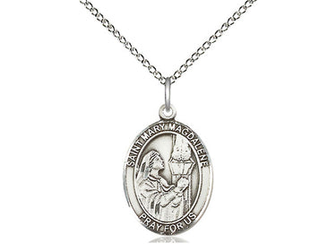 Sterling Silver St Mary Magdalene Medal Necklace 3/4 x 1/2 with 18 inch Chain Handcrafted by Bliss