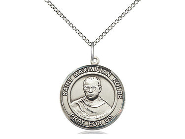 Sterling Silver St. Maximilian Kolbe Patron Saint Medal Necklace 3/4 x 5/8 with 18 inch Chain by Bliss