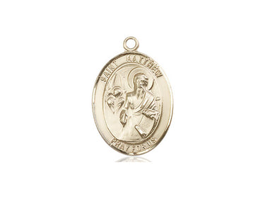 14kt solid gold St. Matthew the Apostle medal pendant, 3/4 x 1/2 inches, handcrafted by Bliss Manufacturing USA