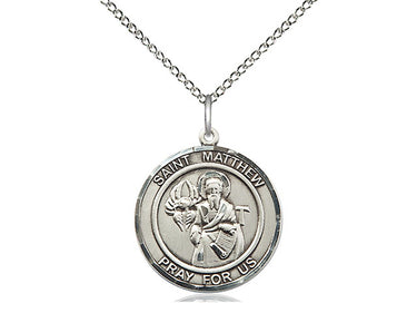 Sterling Silver St. Matthew the Apostle Patron Saint Medal Necklace 3/4 x 5/8 with 18 inch Curb Chain by Bliss