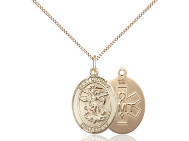 14kt Gold Filled St. Michael EMT Patron Saint Medal Necklace 3/4x1/2 inch with 18 inch Chain by Bliss