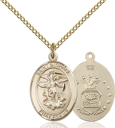 14kt Gold Filled St. Michael Air Force Medal Necklace 3/4 x 1/2 inch with 18 inch Chain by Bliss