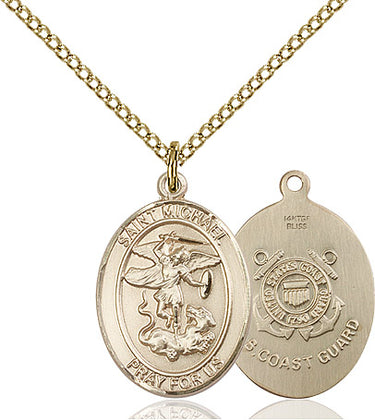 14kt gold filled St. Michael Coast Guard patron saint medal necklace, 3/4 x 1/2 inches with 18 inch chain, handcrafted in USA by Bliss Manufacturing
