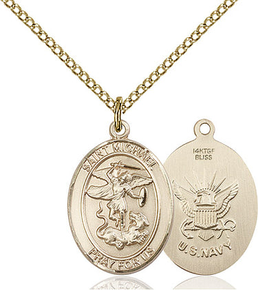 14kt Gold Filled St. Michael Navy Medal Necklace 3/4 x 1/2 inch on 18 inch chain by Bliss
