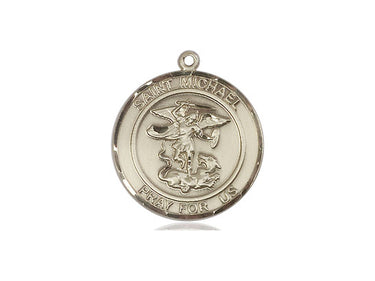 14kt Solid Gold St. Michael the Archangel medal pendant, 3/4 x 5/8 inches, handcrafted by Bliss Manufacturing