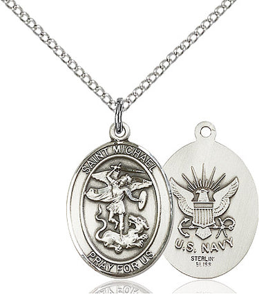 Sterling Silver St. Michael Navy Pendant Necklace 3/4 x 1/2 inch with 18 inch chain by Bliss Manufacturing