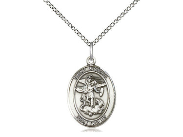 Sterling Silver St. Michael the Archangel medal necklace with 18 inch curb chain, 3/4 x 1/2 inch pendant, by Bliss