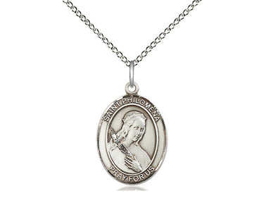 Sterling Silver St. Philomena Medal Necklace 3/4 inch by 1/2 inch with 18 inch chain by Bliss Manufacturing