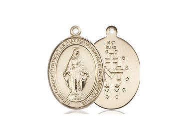 14kt solid gold Miraculous Medal pendant 3/4 inch by 1/2 inch handcrafted by Bliss Manufacturing