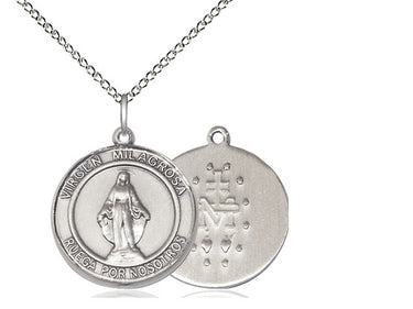 Sterling Silver Virgen Milagrosa Miraculous Medal Necklace 3/4x5/8 with 18 inch Chain by Bliss