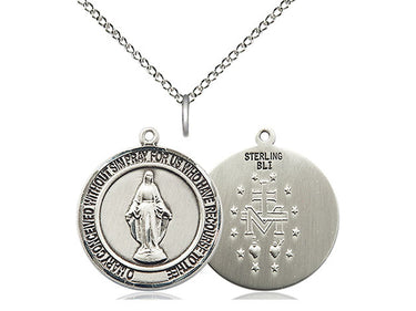 Sterling Silver Miraculous Medal Necklace 3/4 x 5/8 inch with 18 inch chain handcrafted by Bliss USA
