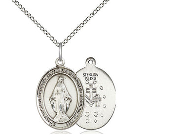 Sterling Silver Miraculous Medal Necklace 3/4 x 1/2 inch with 18 inch chain handcrafted by Bliss USA