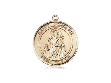 14kt Solid Gold St. Nicholas Catholic patron saint medal pendant 3/4 x 5/8 inch by Bliss
