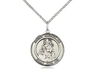 Sterling Silver St. Nicholas Patron Saint Medal Necklace 3/4 x 5/8 inches with 18 inch chain by Bliss