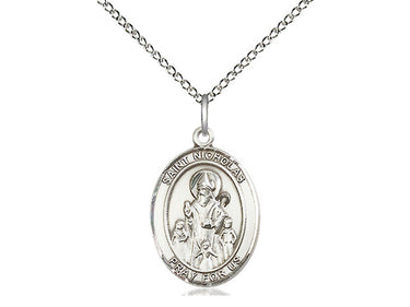 Sterling Silver St. Nicholas patron saint medal necklace with 18 inch chain, 3/4 x 1/2 inch pendant, handcrafted by Bliss