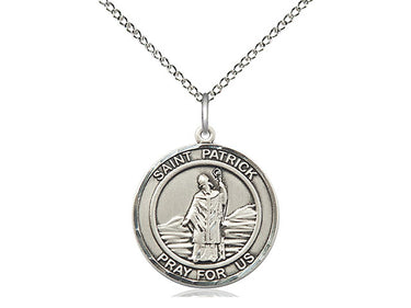 Sterling Silver St. Patrick Patron Saint Medal Necklace 3/4 x 5/8 inches with 18 inch curb chain by Bliss