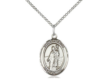 Sterling Silver St. Patrick Patron Saint Medal Necklace 3/4 x 1/2 inches with 18 inch curb chain by Bliss
