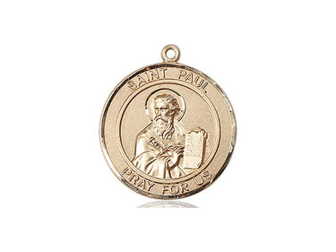 14kt solid gold St. Paul the Apostle medal pendant, 3/4 x 5/8 inches, handcrafted by Bliss USA