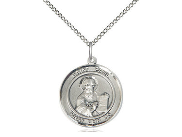 Sterling silver St. Paul the Apostle patron saint medal necklace, 3/4 x 5/8 inches, 18-inch chain, Bliss Manufacturing
