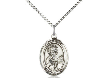 Sterling silver St. Paul the Apostle patron saint medal necklace, 3/4 x 1/2 inches, 18-inch chain, Bliss Manufacturing