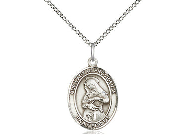 Sterling silver Our Lady of Providence Catholic medal necklace with 18 inch chain by Bliss Manufacturing