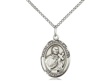 Sterling Silver St. Martin de Porres Patron Saint Medal Necklace 3/4 inch by 1/2 inch with 18 inch chain by Bliss Manufacturing