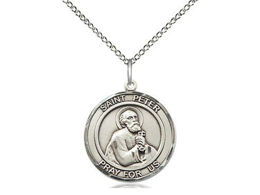 Sterling Silver St. Peter the Apostle Patron Saint Medal Necklace 3/4 x 5/8 inch with 18 inch chain by Bliss Manufacturing