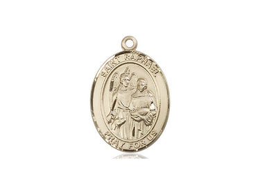 14kt Solid Gold St. Raphael the Archangel Catholic medal pendant 3/4 x 1/2 inches handcrafted by Bliss