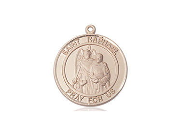 14kt Solid Gold St. Raphael the Archangel Catholic medal pendant 3/4 x 5/8 inches by Bliss Manufacturing