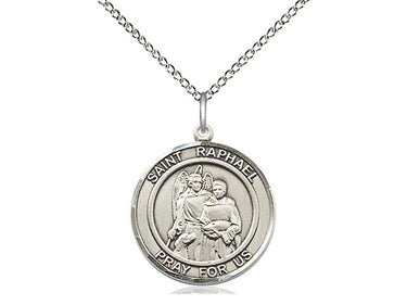Sterling Silver St. Raphael the Archangel Catholic medal necklace 3/4 x 5/8 on 18 inch chain by Bliss