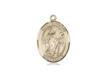 14kt solid gold St. Richard patron saint medal pendant 3/4 x 1/2 handcrafted by Bliss Manufacturing
