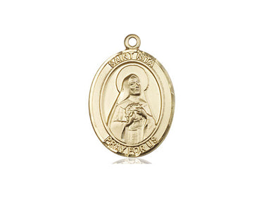 14kt Solid Gold St. Rita of Cascia Medal Pendant 3/4 x 1/2 inches handcrafted by Bliss Manufacturing USA