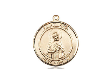 14kt solid gold St. Rita of Cascia patron saint medal pendant 3/4 x 5/8 handcrafted by Bliss Manufacturing