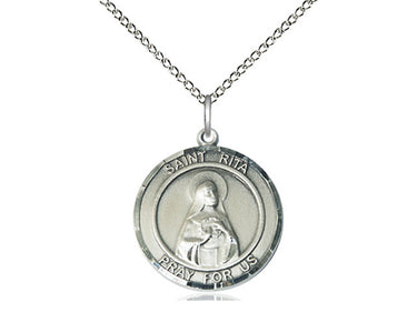 Sterling Silver St. Rita of Cascia Catholic patron saint medal necklace 3/4 x 5/8 inches on 18 inch chain by Bliss