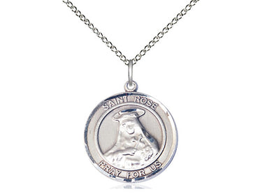 Sterling Silver St. Rose of Lima Patron Saint Medal Necklace 3/4 x 5/8 inches with 18 inch Chain by Bliss