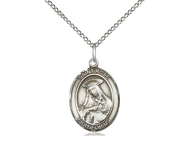Sterling Silver St. Rose of Lima Patron Saint Medal Necklace 3/4 x 1/2 inches with 18 inch Chain by Bliss