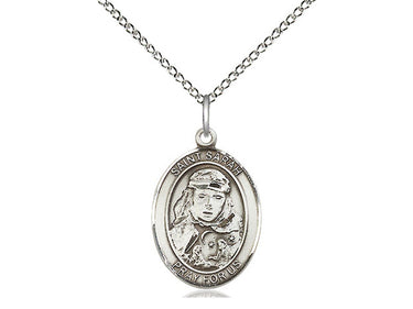 Sterling Silver St. Sarah Patron Saint Medal Necklace 3/4 inch by 1/2 inch on 18 inch chain by Bliss