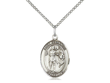 Sterling Silver St. Sebastian Patron Saint Medal Necklace 3/4 inch by 1/2 inch on 18 inch chain by Bliss